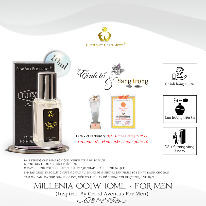Nước Hoa Nam Cao Cấp Euro Viet, LUXUR EMPEROR 10ml