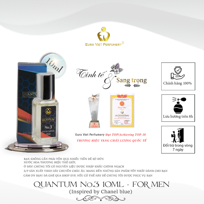 Nước Hoa Nam Cao Cấp Euro Viet, QUANTUM No.3 10ml