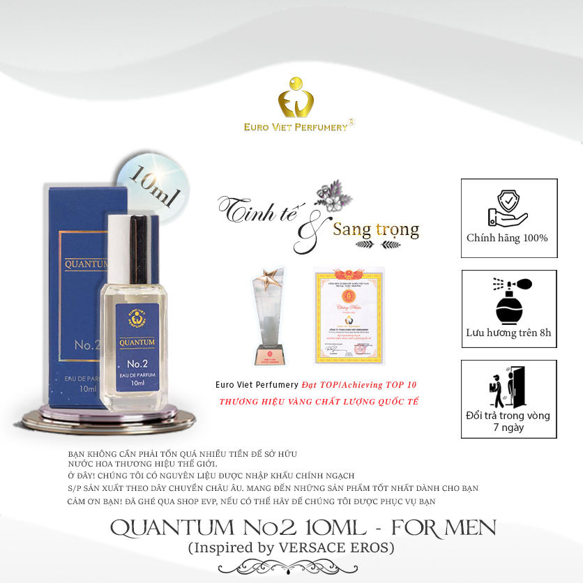 Nước Hoa Nam TOUGH MAN QUANTUM No.2 Nam Tính, Gởi Cảm, Thu Hút Eau de parfum Lưu Hương 6 -12 tiếng 10ml