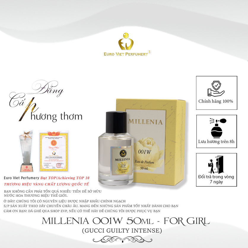 Nước Hoa Nữ Cao Cấp MILLENIA 001W Quyến Rũ, Ngọt Ngào, Nóng Bỏng Eau De Parfum Lưu Hương 7-12 Tiếng 50ml