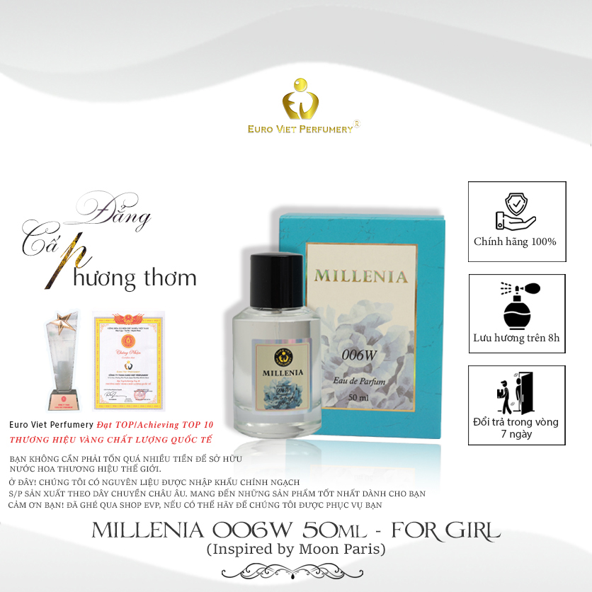 Nước Hoa Nữ Cao Cấp MILLENIA 006W Quyến Rũ, Ngọt Ngào, Nóng Bỏng Lưu Hương 7 - 12 Tiếng 50ml