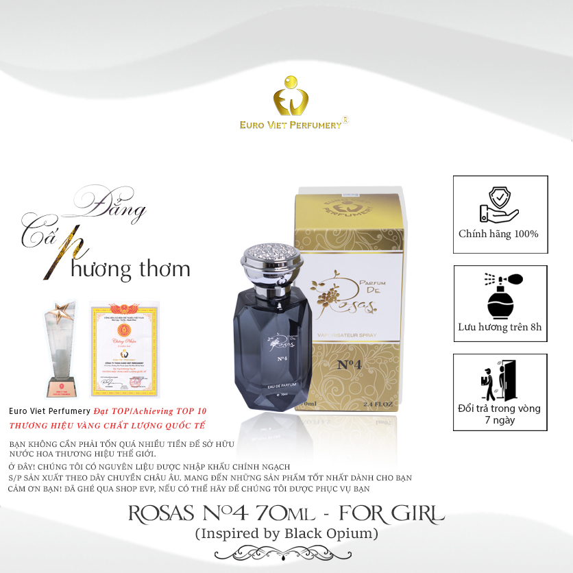 Nước Hoa Nữ EU Rosas N0.4 Ngọt Ngào, Quyến Rũ, Nổi Bật Lưu Hương 7- 12 Tiếng 70ml