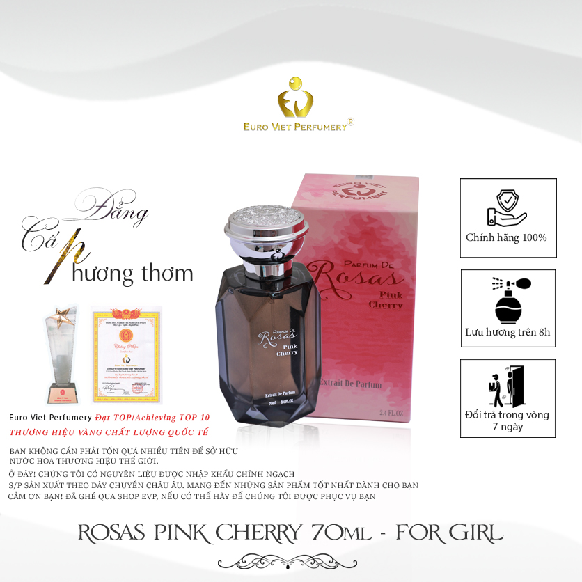 Nước Hoa Nữ Euro Viet, Rosas Pink Cherry 10ml, 70ml