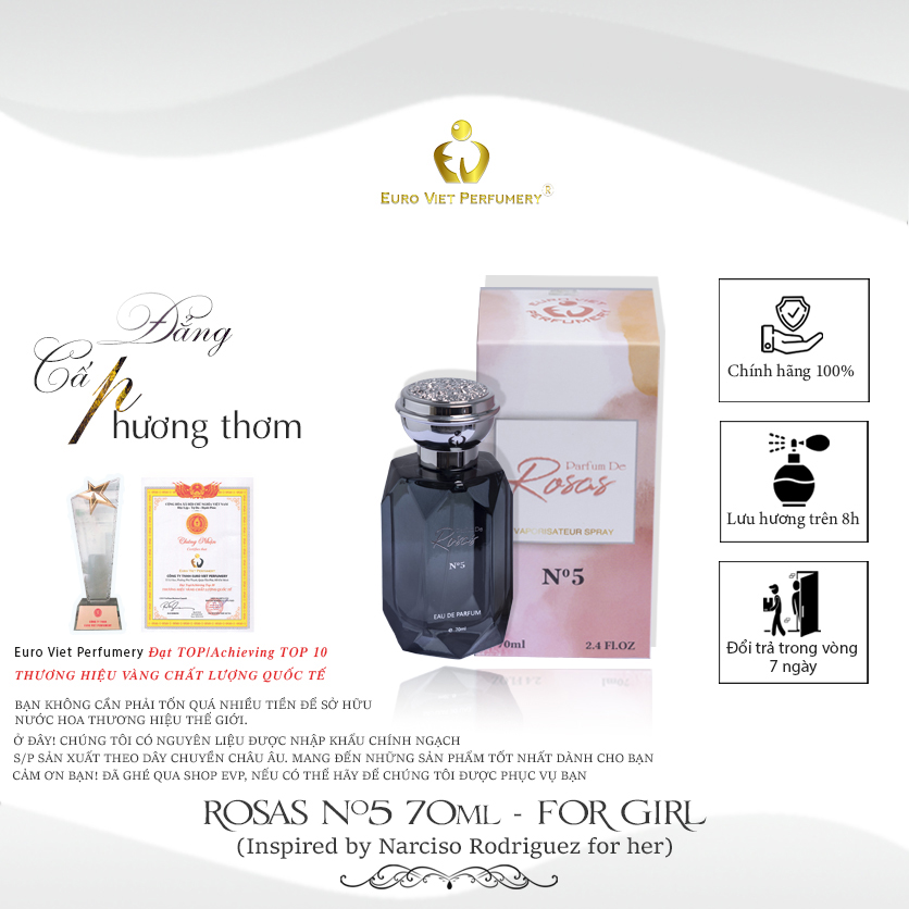 Nước Hoa Nữ Rosas No.5 Nữ Tính Tươi Mới, Gợi Cảm Lưu Hương 7- 12 Tiếng 70ml