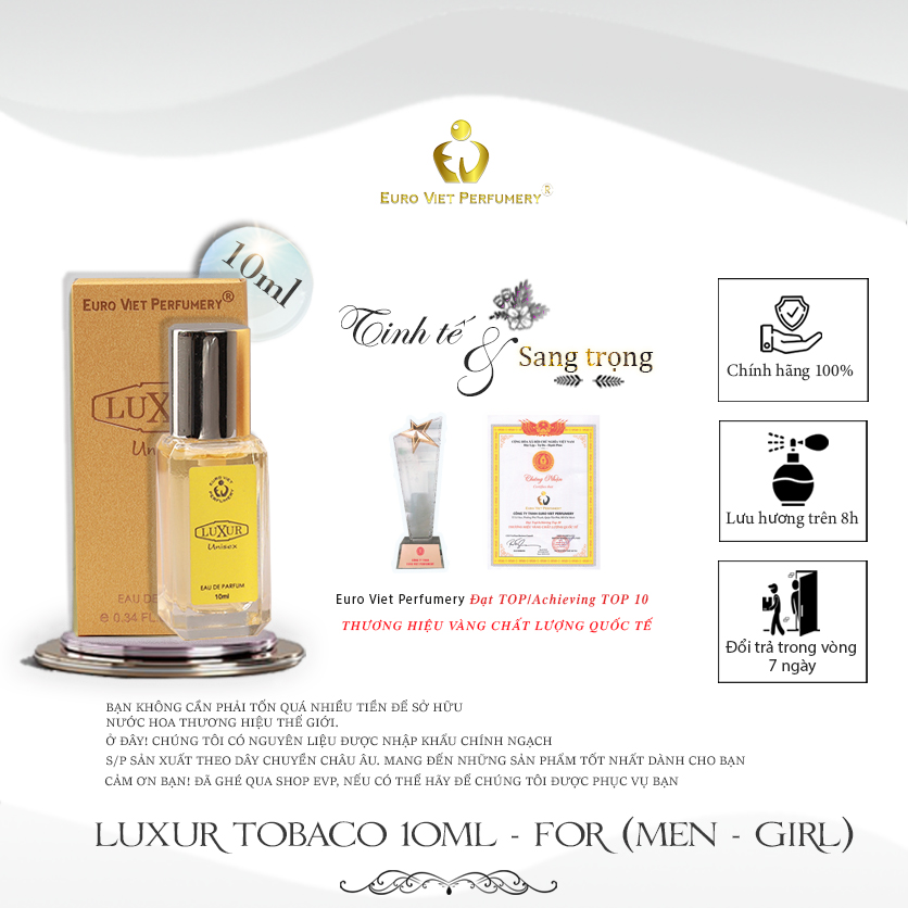 Nước Hoa Unisex Cao Cấp EU, LUXUR TOBACO Euro Viet Perfumery 10ml